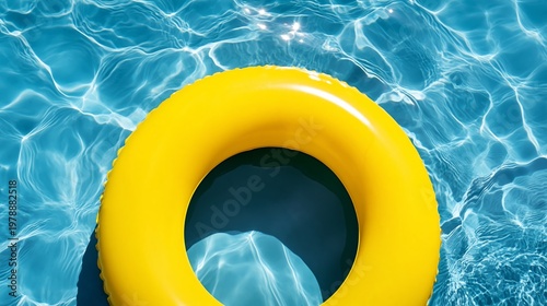 Yellow Float in Clear Blue Water on a Sunny Day Near a Poolside Area