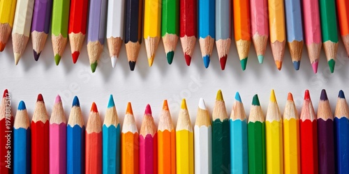 Different Colored Pencils Arranged Neatly on a White Surface for Drawing and ...