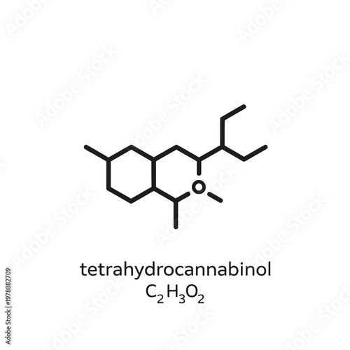 Vector of the chemical structure of tetrahydrocannabinol with its name and formula