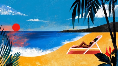 Relaxing on a Beach Chair Under the Sun by the Ocean