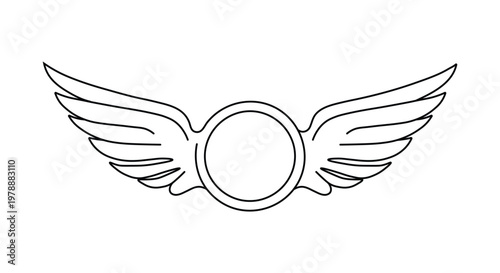 Stylized wings surrounding a circular emblem in a single line drawing style