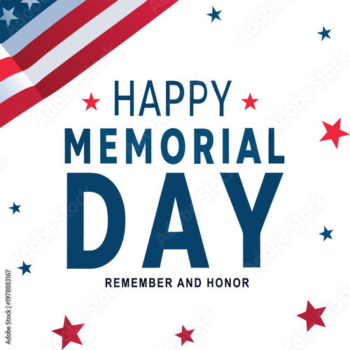 A festive graphic design celebrating memorial day with patriotic american flag and red stars Vector
