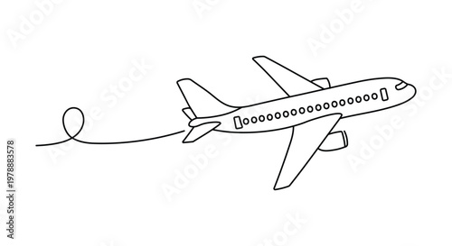 Continuous line drawing of an airplane in flight with a trailing loop