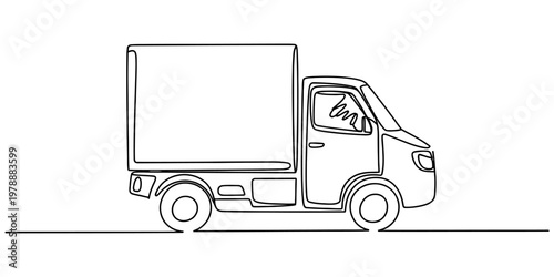 A single continuous line drawing of a delivery truck isolated on a simple white background surface Vector, illustration