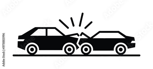 Vector of two cars colliding with visible impact marks