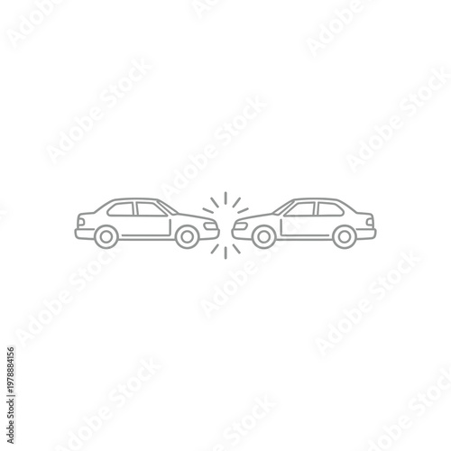 Vector of two cars colliding in a front-end accident on a road