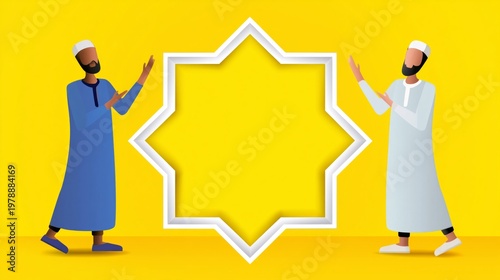 Friends Gather and Smile in Front of Bright Yellow Background With Crescent Moon Shape