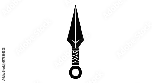 Vector illustration of kunai throwing knife icon, traditional japanese ninja weapon silhouette on a transparent background