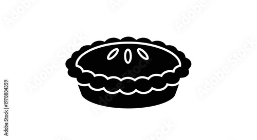 Vector illustration of black silhouette icon of a baked pie with crust on a transparent background