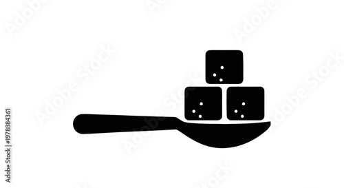 Vector illustration of spoon with three sugar cubes icon on a transparent background