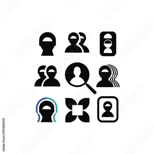 Set of vector icons depicting people and facial expressions
