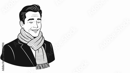 Man wearing scarf vector illustration, happy expression, winter fashion concept for advertising. for branding, packaging, banner, poster, website header, and social media design use