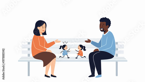 Japanese students talking vector illustration. Three young people in school uniforms conversing animatedly. Educational concept for school communication.