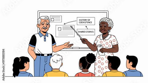 Japanese students talking vector illustration. Three young people in school uniforms conversing animatedly. Educational concept for school communication.