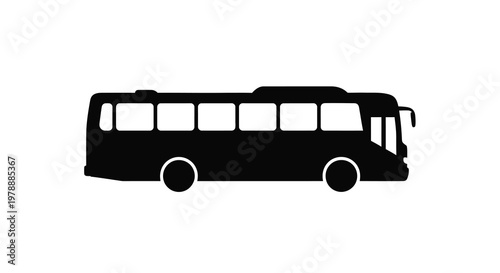 A simple black silhouette of a passenger bus on a white background