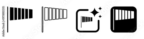 Wind flag windsock icon for airport weather direction indicator black vector illustration isolated on transparent PNG background