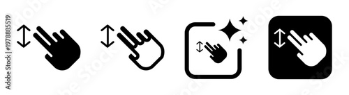 Two finger swipe or drag gesture icon for touch pad navigation black vector illustration isolated on transparent PNG background