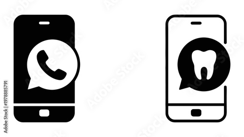 Dental service mobile call icon set for patient support and emergency dentistry booking systems
