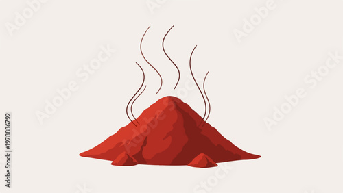 Vibrant red spice powder pile with steam rising, vector illustration. Aromatic spice heap for culinary use, cooking ingredient concept for food blogs and recipes.