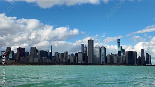 Chicago city cityscape. Cityscape skyline with skyscraper building. Skyline architecture. Chicago city with cloudy sky. Skyline of Chicago city downtown. Skyscraper architecture. City skyline