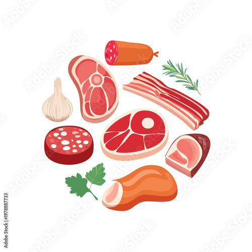 Fleischsorten Set im Flat Design