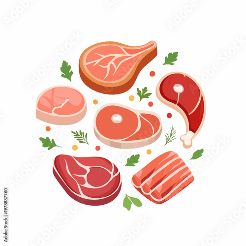 Fleischsorten Set im Flat Design