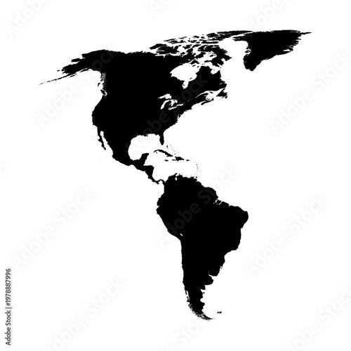 Americas Map Black Silhouette Isolated on White Background. North and South America Continent Vector Illustration.
