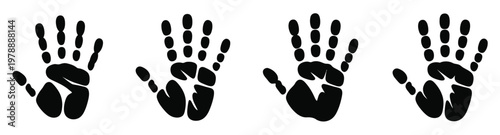 Black ink handprints on white background for forensics or child art projects
