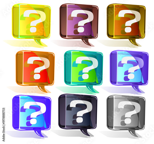 Colorful Question Mark Icons Set 3D Speech Bubble Symbols