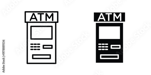 Atm icon Outline Style. Vector Illustration in flat For Graphic Design