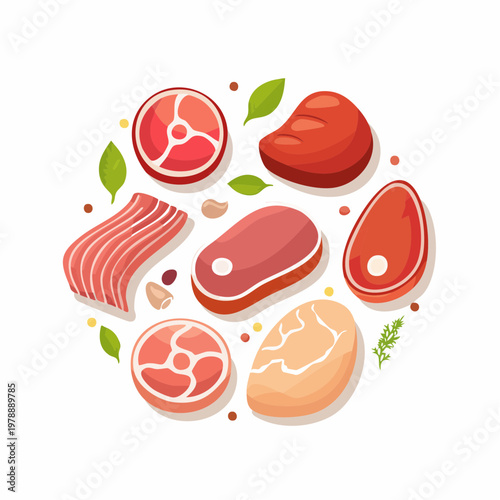 Fleischsorten Set im Flat Design