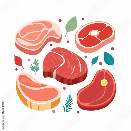 Fleischsorten Set im Flat Design