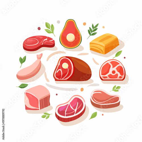 Fleischsorten Set im Flat Design