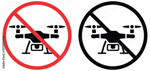 Drone prohibited symbol pack, no drone zone signs, aircraft flight restriction icons, privacy safety warning graphics, stop and allowed area indicators, airspace regulation symbols, modern flat vector