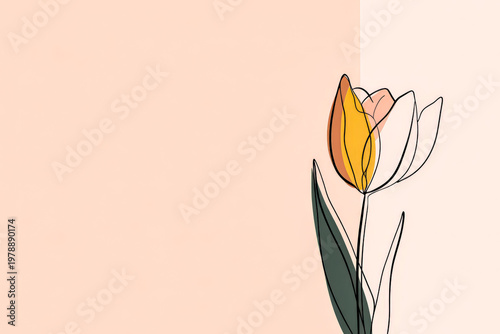 Minimalist Line Art of a Tulip Flower