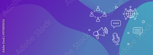 Digital communication and marketing icons on a gradient background