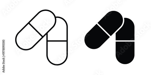 Capsule icon Outline Style. Vector Illustration in flat For Graphic Design