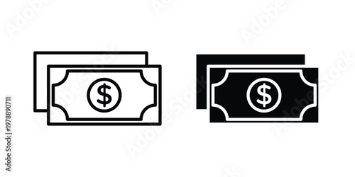Cash icon Outline Style. Vector Illustration in flat For Graphic Design