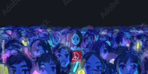 Foto サイリウムを光らせるデモの群衆のイラスト