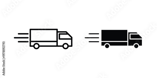 Fast shipping delivery truck icon Outline Style. Vector Illustration in flat For Graphic Design
