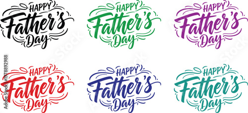 Colorful happy father's day typography collection vibrant watercolor designs