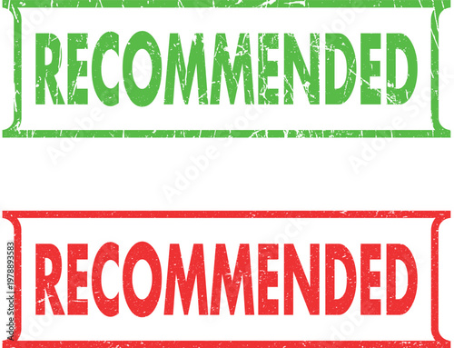 Recommended stamp graphic illustration in green and red, signifying approval and endorsement for quality assurance and positive feedback