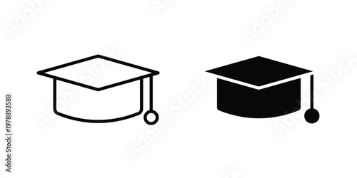 Graduation cap icon Outline Style. Vector Illustration in flat For Graphic Design