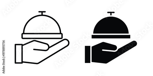 Hand holding tray icon Outline Style. Vector Illustration in flat For Graphic Design