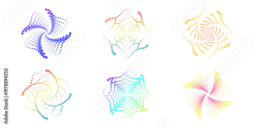 Abstract circular gradient with halftone dots forming radial waves. Ideal for contemporary backgrounds, logos, and geometric compositions with flowing energy and motion.