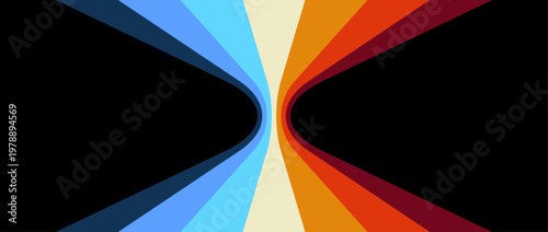 Vintage striped retro background, colorful curved lines. 1970s 1980s 1990s style abstract wave pattern for poster, banner or cover