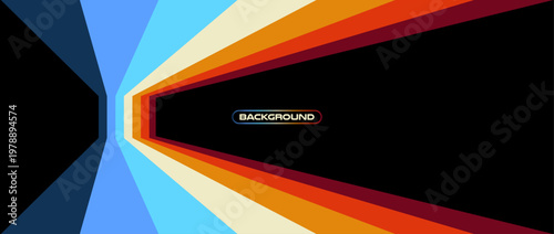 Vintage striped retro background, colorful curved lines. 1970s 1980s 1990s style abstract wave pattern for poster, banner or cover