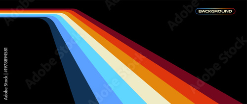 Vintage striped retro background, colorful curved lines. 1970s 1980s 1990s style abstract wave pattern for poster, banner or cover