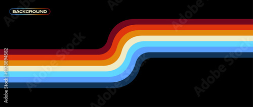 Vintage striped retro background, colorful curved lines. 1970s 1980s 1990s style abstract wave pattern for poster, banner or cover