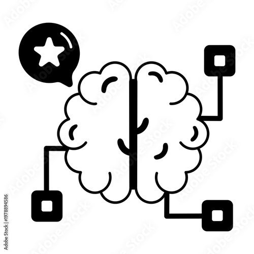 A glyph style icon showing critical thinking process
